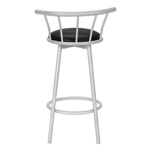Monarch Specialties Barstool, Set Of 2, Swivel, Bar Height, Grey Metal, Black Leather Look, Contemporary Silver,Black, Black Metal,Foam,Particle Board,Polyester I 2399