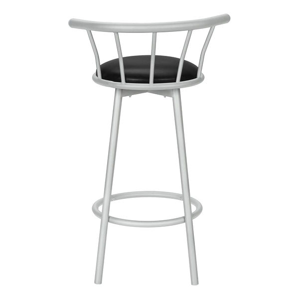 Monarch Specialties Barstool, Set Of 2, Swivel, Bar Height, Grey Metal, Black Leather Look, Contemporary Silver,Black, Black Metal,Foam,Particle Board,Polyester I 2399