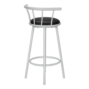 Monarch Specialties Barstool, Set Of 2, Swivel, Bar Height, Grey Metal, Black Leather Look, Contemporary Silver,Black, Black Metal,Foam,Particle Board,Polyester I 2399