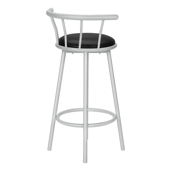 Monarch Specialties Barstool, Set Of 2, Swivel, Bar Height, Grey Metal, Black Leather Look, Contemporary Silver,Black, Black Metal,Foam,Particle Board,Polyester I 2399