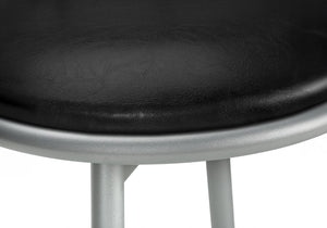 Monarch Specialties Barstool, Set Of 2, Swivel, Bar Height, Grey Metal, Black Leather Look, Contemporary Silver,Black, Black Metal,Foam,Particle Board,Polyester I 2399