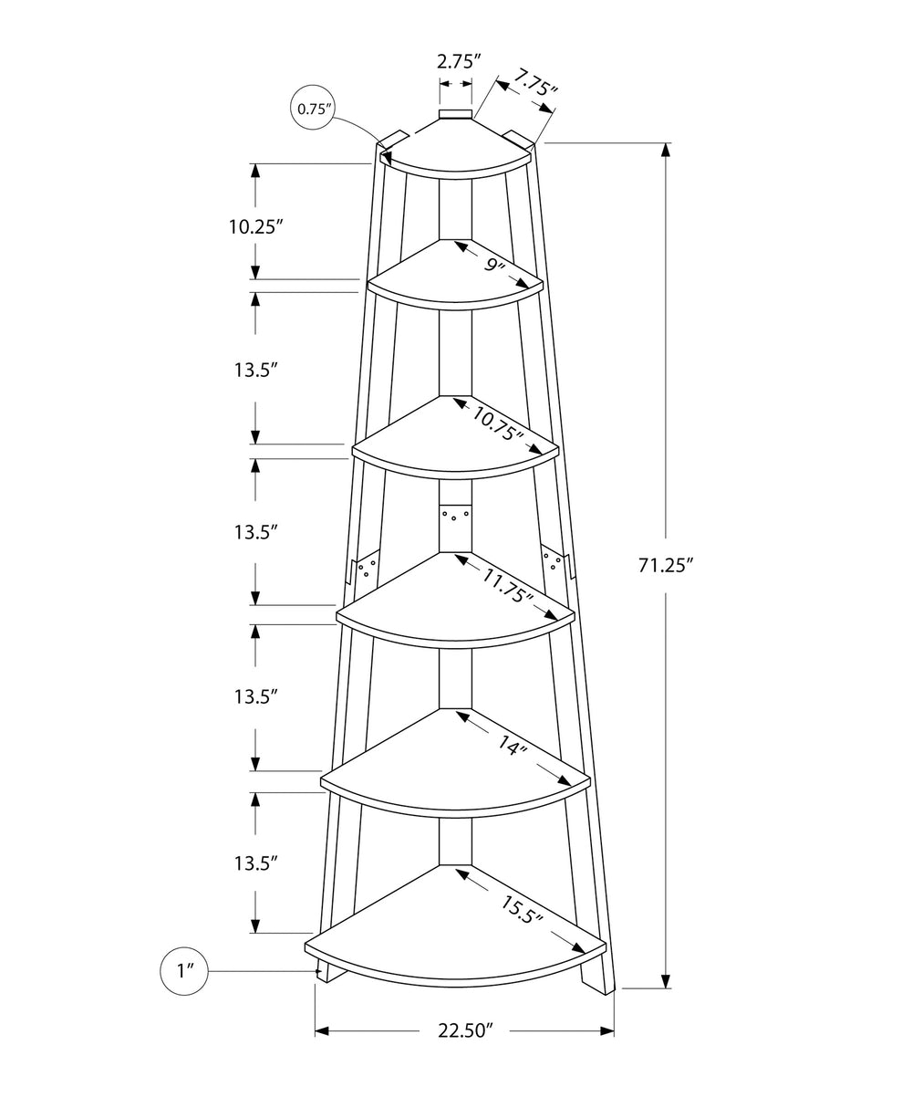 Monarch Specialties Bookshelf, Bookcase, Etagere, Corner, 5 Tier, 72"H, Office, Bedroom, White Laminate, Contemporary, Modern White Particle Board,Laminate,Mdf I 2496