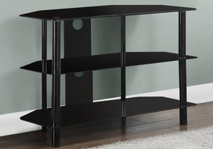 Monarch Specialties Tv Stand, 36 Inch, Console, Media Entertainment Center, Storage Shelves, Living Room, Bedroom, Black Metal, Clear Tempered Glass, Contemporary, Modern Black Metal,Tempered Glass I 2506