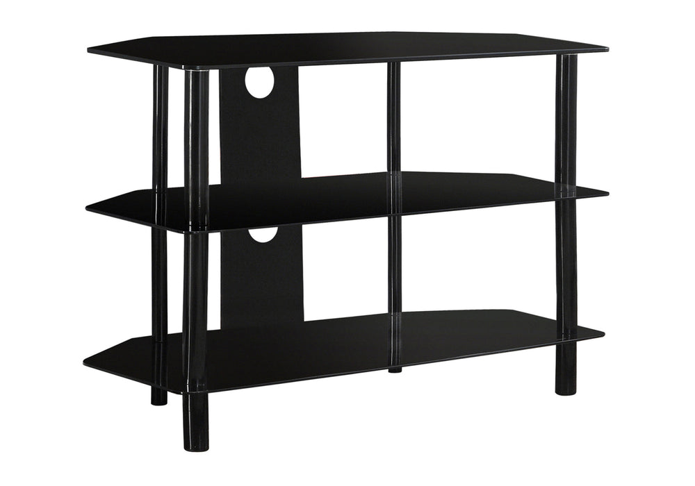 Monarch Specialties Tv Stand, 36 Inch, Console, Media Entertainment Center, Storage Shelves, Living Room, Bedroom, Black Metal, Clear Tempered Glass, Contemporary, Modern Black Metal,Tempered Glass I 2506