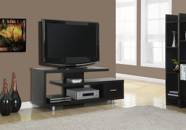 Monarch Specialties Tv Stand, 60 Inch, Console, Media Entertainment Center, Storage Cabinet, Living Room, Bedroom, Brown Laminate, Contemporary, Modern Espresso,Silver, Silver Particle Board,Hollow,Core,Laminate,Mdf,Metal I 2572
