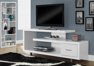 Monarch Specialties Tv Stand, 60 Inch, Console, Media Entertainment Center, Storage Cabinet, Living Room, Bedroom, White Laminate, Contemporary, Modern White,Silver, Silver Particle Board,Hollow,Core,Laminate,Mdf,Metal I 2573