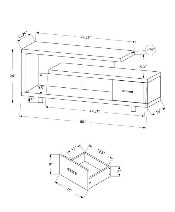 Monarch Specialties Tv Stand, 60 Inch, Console, Media Entertainment Center, Storage Cabinet, Living Room, Bedroom, Black And Grey Laminate, Contemporary, Modern Black,Grey, Grey Particle Board,Hollow,Core,Laminate,Mdf,Metal I 2575
