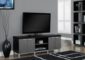 Monarch Specialties Tv Stand, 60 Inch, Console, Media Entertainment Center, Storage Cabinet, Living Room, Bedroom, Black And Grey Laminate, Contemporary Black,Grey,Silver, Grey,Silver Particle Board,Hollow,Core,Laminate,Mdf,Metal I 2590