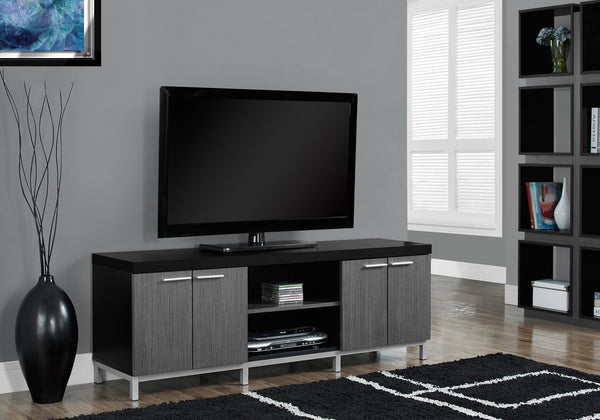 Monarch Specialties Tv Stand, 60 Inch, Console, Media Entertainment Center, Storage Cabinet, Living Room, Bedroom, Black And Grey Laminate, Contemporary Black,Grey,Silver, Grey,Silver Particle Board,Hollow,Core,Laminate,Mdf,Metal I 2590