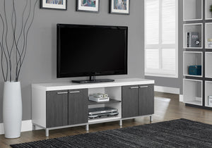 Monarch Specialties Tv Stand, 60 Inch, Console, Media Entertainment Center, Storage Cabinet, Living Room, Bedroom, White And Grey Laminate, Contemporary White,Grey,Silver, Grey,Silver Particle Board,Hollow,Core,Laminate,Mdf,Metal I 2591
