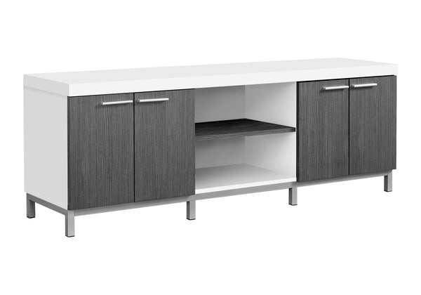 Monarch Specialties Tv Stand, 60 Inch, Console, Media Entertainment Center, Storage Cabinet, Living Room, Bedroom, White And Grey Laminate, Contemporary White,Grey,Silver, Grey,Silver Particle Board,Hollow,Core,Laminate,Mdf,Metal I 2591