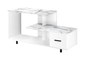 Monarch Specialties Tv Stand, 48 Inch, Console, Media Entertainment Center, Storage Drawer, Living Room, Bedroom, White Marble Look Laminate, Contemporary, Modern White Particle Board,Metal I 2609