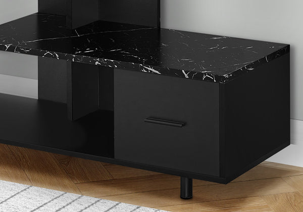 Monarch Specialties Tv Stand, 48 Inch, Console, Media Entertainment Center, Storage Drawer, Living Room, Bedroom, Black Marble Look Laminate, Contemporary, Modern Black Particle Board,Metal I 2610