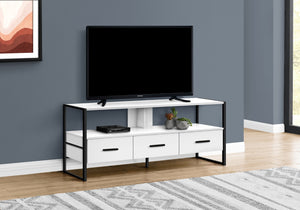 Monarch Specialties Tv Stand, 48 Inch, Console, Media Entertainment Center, Storage Drawers, Living Room, Bedroom, White Laminate, Black Metal, Contemporary, Modern White Particle Board,Metal I 2615