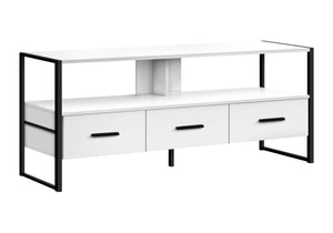 Monarch Specialties Tv Stand, 48 Inch, Console, Media Entertainment Center, Storage Drawers, Living Room, Bedroom, White Laminate, Black Metal, Contemporary, Modern White Particle Board,Metal I 2615