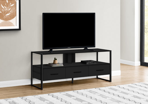 Monarch Specialties Tv Stand, 48 Inch, Console, Media Entertainment Center, Storage Drawers, Living Room, Bedroom, Black Laminate, Black Metal, Contemporary, Modern Black Particle Board,Metal I 2616