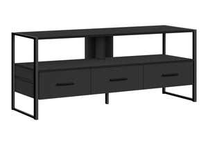 Monarch Specialties Tv Stand, 48 Inch, Console, Media Entertainment Center, Storage Drawers, Living Room, Bedroom, Black Laminate, Black Metal, Contemporary, Modern Black Particle Board,Metal I 2616