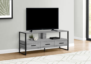 Monarch Specialties Tv Stand, 48 Inch, Console, Media Entertainment Center, Storage Drawers, Living Room, Bedroom, Grey Laminate, Black Metal, Contemporary, Modern Grey Particle Board,Metal I 2617