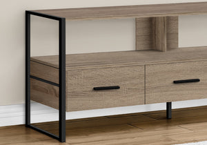 Monarch Specialties Tv Stand, 48 Inch, Console, Media Entertainment Center, Storage Drawers, Living Room, Bedroom, Brown Laminate, Black Metal, Contemporary, Modern Dark Taupe Particle Board,Metal I 2618