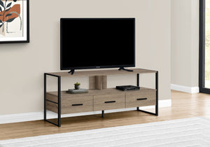Monarch Specialties Tv Stand, 48 Inch, Console, Media Entertainment Center, Storage Drawers, Living Room, Bedroom, Brown Laminate, Black Metal, Contemporary, Modern Dark Taupe Particle Board,Metal I 2618