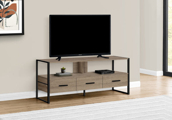 Monarch Specialties Tv Stand, 48 Inch, Console, Media Entertainment Center, Storage Drawers, Living Room, Bedroom, Brown Laminate, Black Metal, Contemporary, Modern Dark Taupe Particle Board,Metal I 2618