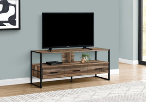 Monarch Specialties Tv Stand, 48 Inch, Console, Media Entertainment Center, Storage Drawers, Living Room, Bedroom, Brown Laminate, Black Metal, Contemporary, Modern Brown Particle Board,Metal I 2619