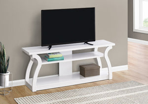 Monarch Specialties Tv Stand, 60 Inch, Console, Media Entertainment Center, Storage Shelves, Living Room, Bedroom, White Laminate, Contemporary, Modern White Mdf,Laminate,Particle Board I 2665