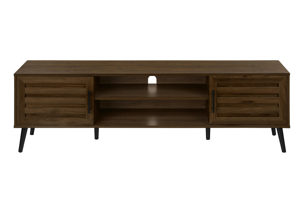 Monarch Specialties Tv Stand, 72 Inch, Console, Media Entertainment Center, Storage Cabinet, Living Room, Bedroom, Brown Laminate, Black Wood Legs, Transitional Brown,Black, Black Particle Board,Mdf,Solid Wood I 2717