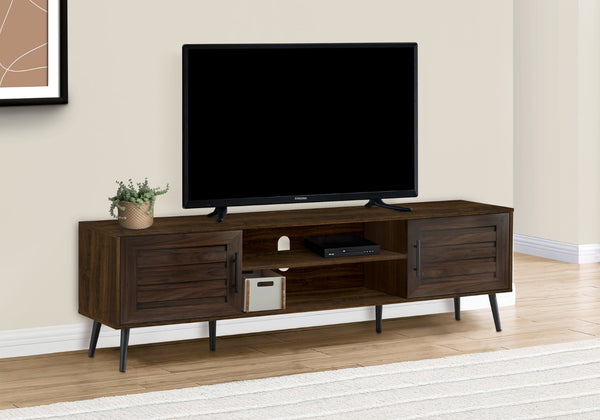 Monarch Specialties Tv Stand, 72 Inch, Console, Media Entertainment Center, Storage Cabinet, Living Room, Bedroom, Brown Laminate, Black Wood Legs, Transitional Brown,Black, Black Particle Board,Mdf,Solid Wood I 2717