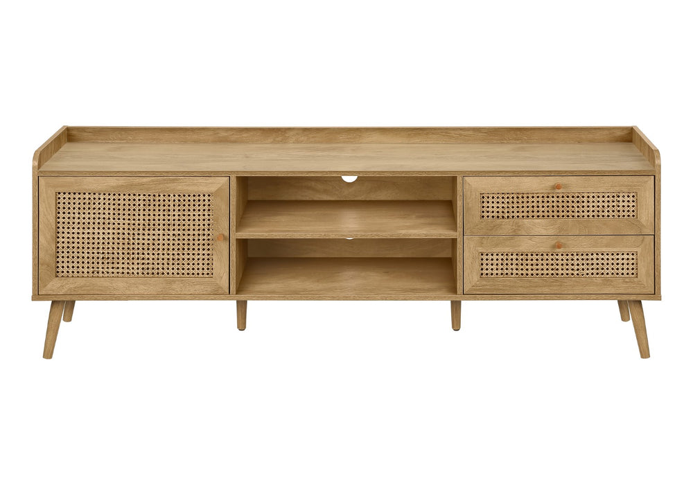 Monarch Specialties Tv Stand, 72 Inch, Console, Media Entertainment Center, Storage Cabinet, Living Room, Bedroom, Walnut Laminate, Wood Legs, Transitional Walnut Particle Board,Mdf,Rattan,Solid Wood I 2723