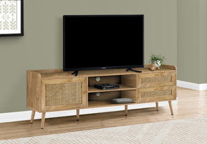 Monarch Specialties Tv Stand, 72 Inch, Console, Media Entertainment Center, Storage Cabinet, Living Room, Bedroom, Walnut Laminate, Wood Legs, Transitional Walnut Particle Board,Mdf,Rattan,Solid Wood I 2723