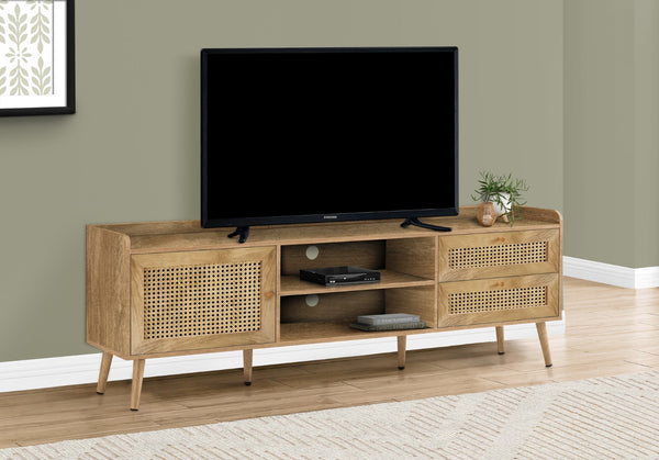 Monarch Specialties Tv Stand, 72 Inch, Console, Media Entertainment Center, Storage Cabinet, Living Room, Bedroom, Walnut Laminate, Wood Legs, Transitional Walnut Particle Board,Mdf,Rattan,Solid Wood I 2723