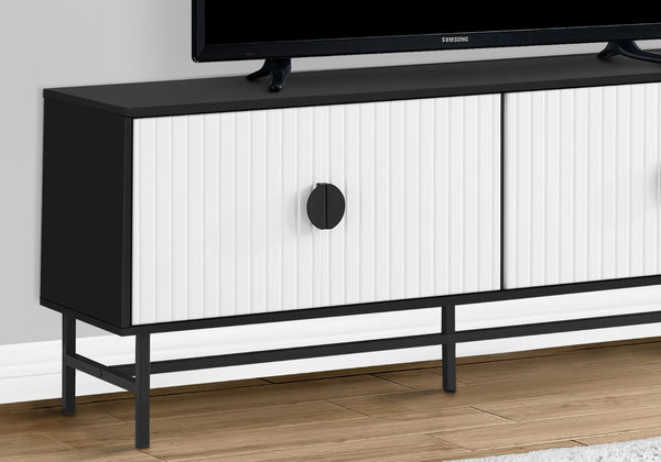 Monarch Specialties Tv Stand, 60 Inch, Console, Media Entertainment Center, Storage Cabinet, Living Room, Bedroom, Black And White Laminate, Black Metal, Contemporary, Modern Black,White, White Particle Board,Mdf,Metal I 2732