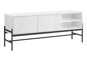 Monarch Specialties Tv Stand, 60 Inch, Console, Media Entertainment Center, Storage Cabinet, Living Room, Bedroom, White Laminate, Black Metal, Contemporary, Modern White,Black, Black Particle Board,Mdf,Metal I 2738