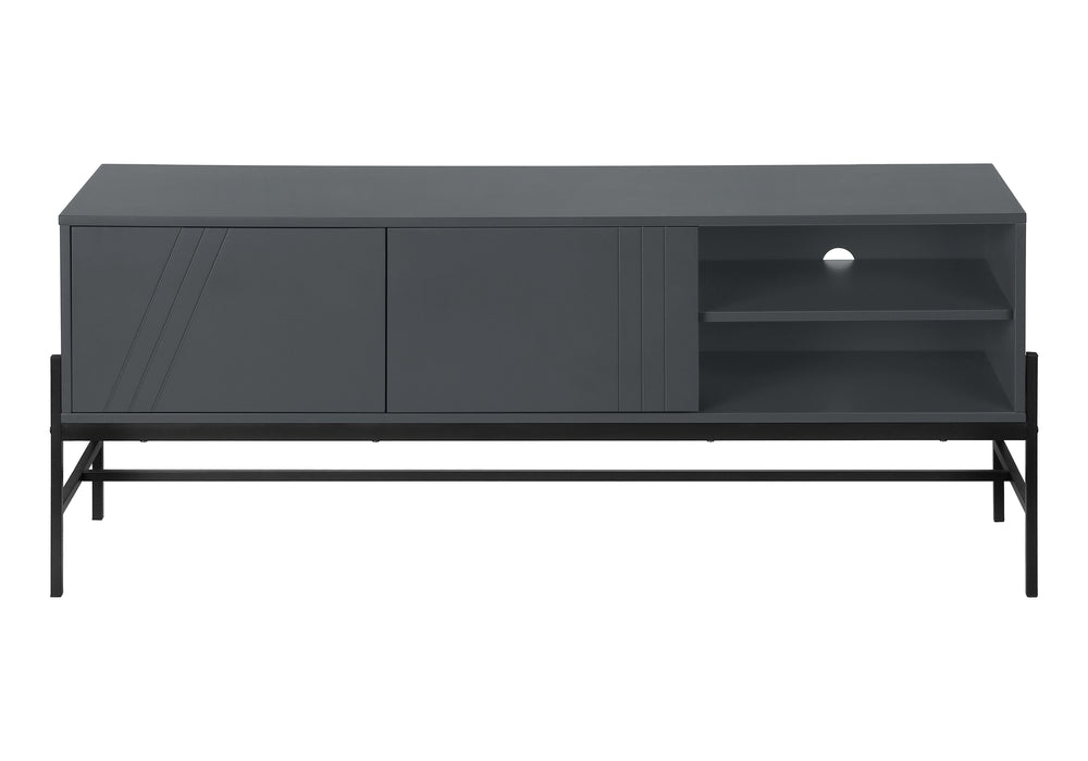 Monarch Specialties Tv Stand, 60 Inch, Console, Media Entertainment Center, Storage Cabinet, Living Room, Bedroom, Grey Laminate, Black Metal, Contemporary, Modern Grey,Black, Black Particle Board,Mdf,Metal I 2739