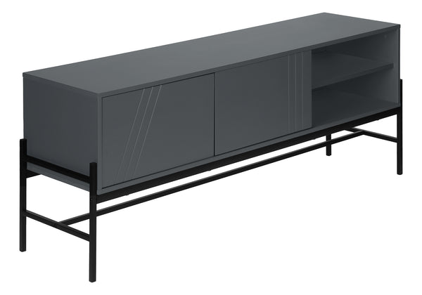 Monarch Specialties Tv Stand, 60 Inch, Console, Media Entertainment Center, Storage Cabinet, Living Room, Bedroom, Grey Laminate, Black Metal, Contemporary, Modern Grey,Black, Black Particle Board,Mdf,Metal I 2739