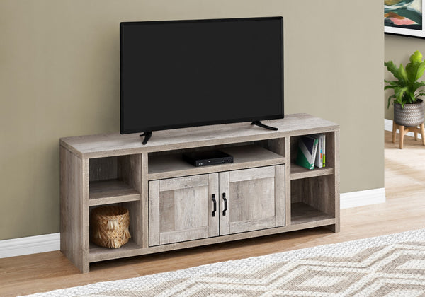 Monarch Specialties Tv Stand, 60 Inch, Console, Media Entertainment Center, Storage Cabinet, Living Room, Bedroom, Beige Laminate, Transitional Taupe Mdf,Hollow,Core,Laminate,Particle Board I 2742