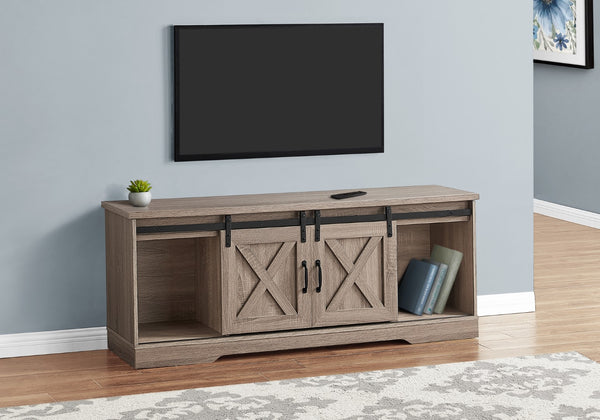 Monarch Specialties Tv Stand, 60 Inch, Console, Media Entertainment Center, Storage Cabinet, Living Room, Bedroom, Brown Laminate, Transitional Dark Taupe Particle Board,Metal I 2746