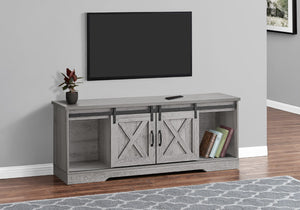 Monarch Specialties Tv Stand, 60 Inch, Console, Media Entertainment Center, Storage Cabinet, Living Room, Bedroom, Grey Laminate, Transitional Grey Particle Board,Metal I 2747