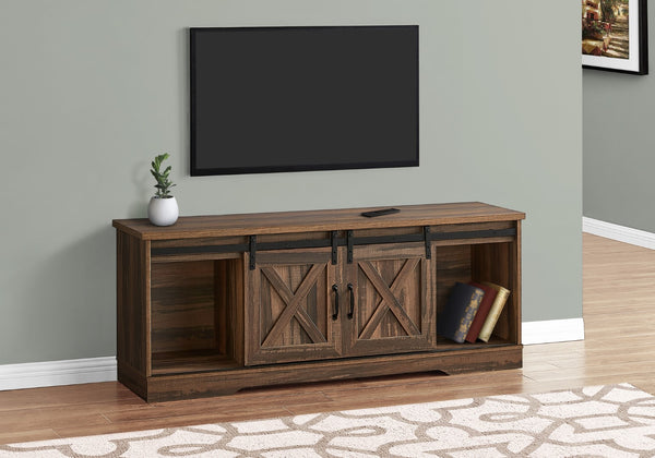 Monarch Specialties Tv Stand, 60 Inch, Console, Media Entertainment Center, Storage Cabinet, Living Room, Bedroom, Brown Laminate, Transitional Brown Particle Board,Metal I 2748