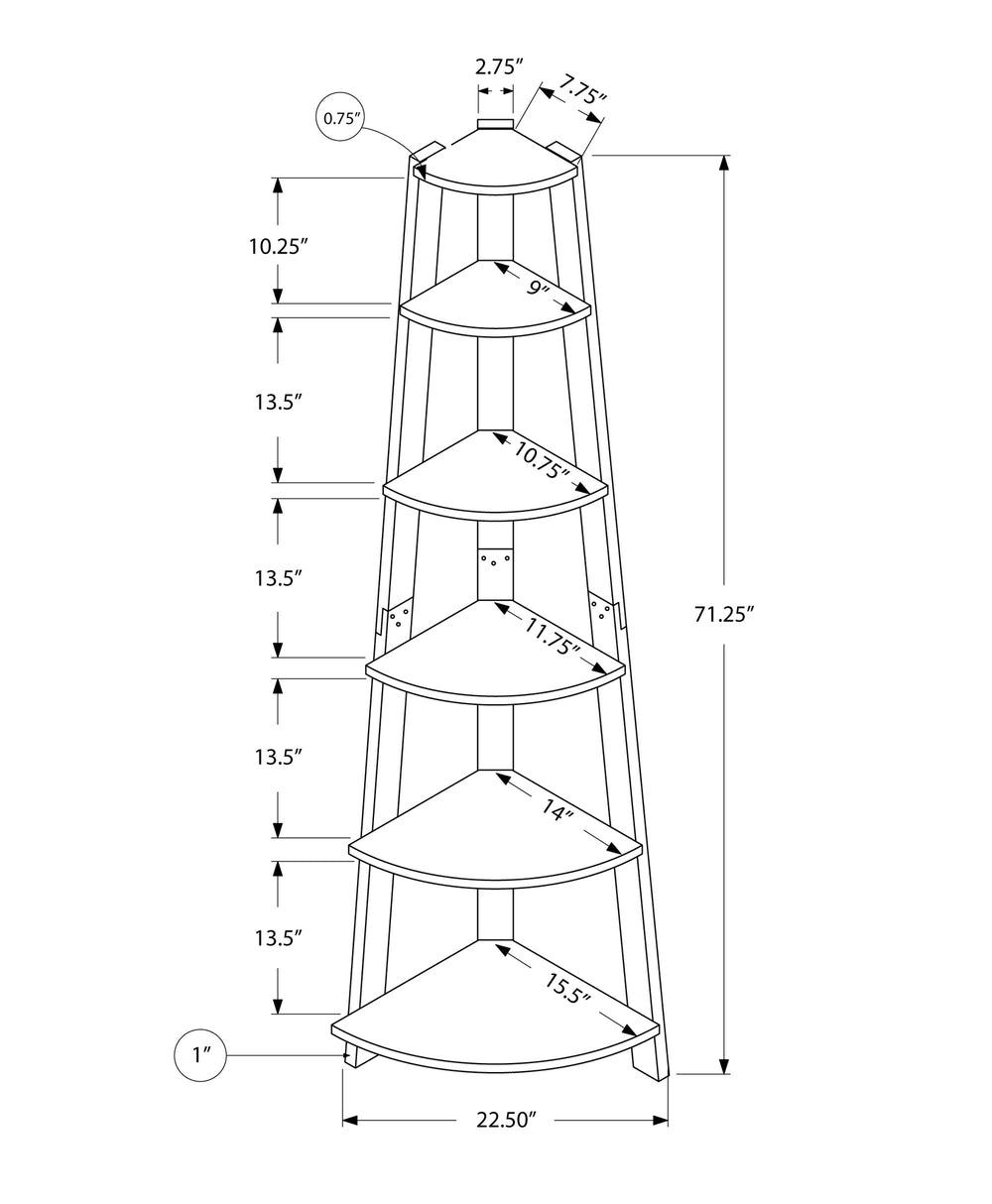 Monarch Specialties Bookshelf, Bookcase, Etagere, Corner, 5 Tier, 72"H, Office, Bedroom, Grey And Black Laminate, Contemporary, Modern Grey,Black, Black Particle Board,Laminate,Mdf I 2750