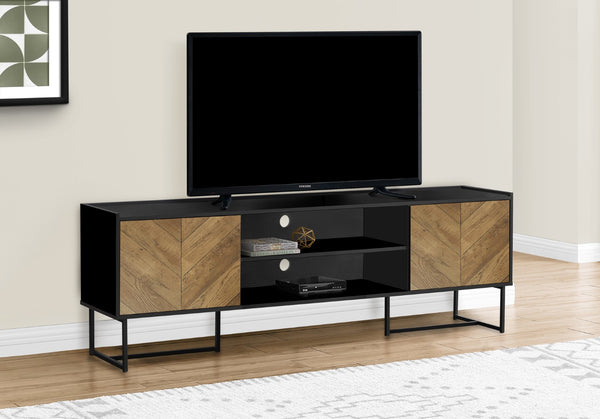 Monarch Specialties Tv Stand, 72 Inch, Console, Media Entertainment Center, Storage Cabinet, Living Room, Bedroom, Brown And Black Laminate, Black Metal, Contemporary, Modern Black Particle Board,Mdf,Metal I 2752