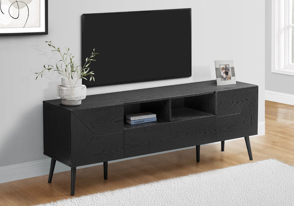 Monarch Specialties Tv Stand, 72 Inch, Console, Media Entertainment Center, Storage Drawer, Black Laminate, Mid Century, Modern Black Particle Board,Mdf,Solid Wood I 2754