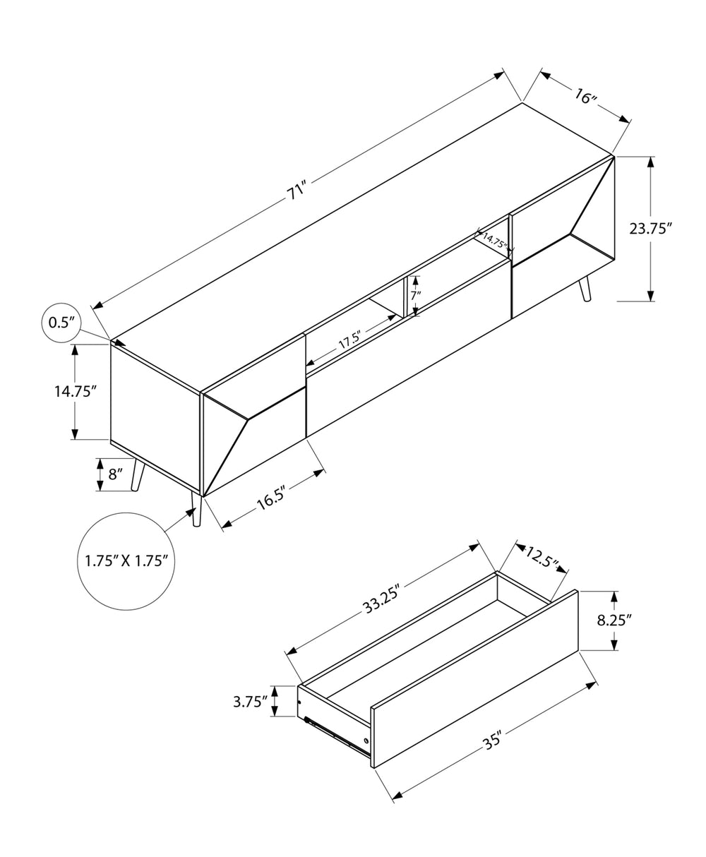 Monarch Specialties Tv Stand, 72 Inch, Console, Media Entertainment Center, Storage Drawer, Black Laminate, Mid Century, Modern Black Particle Board,Mdf,Solid Wood I 2754
