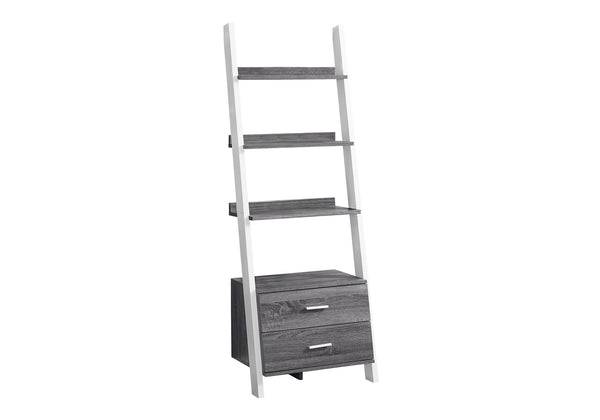 Monarch Specialties Bookshelf, Bookcase, Etagere, Ladder, 4 Tier, 69"H, Office, Bedroom, Grey And White Laminate, Contemporary, Modern Grey,White, White Particle Board,Hollow,Core,Laminate,Mdf I 2756