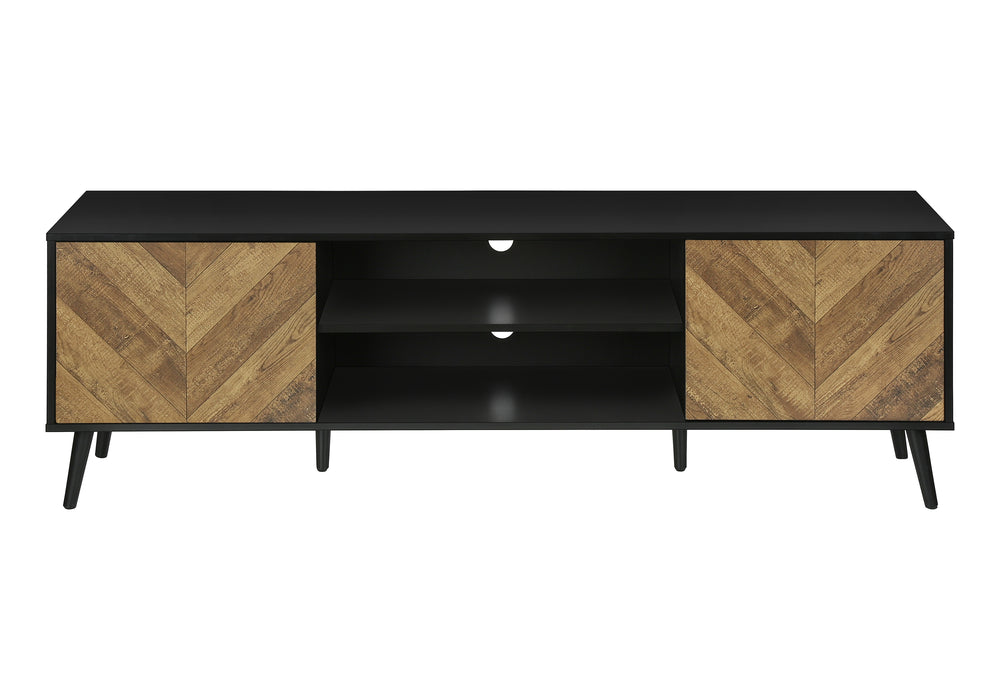 Monarch Specialties Tv Stand, 72 Inch, Console, Media Entertainment Center, Storage Cabinet, Living Room, Bedroom, Brown And Black Laminate, Black Wood Legs, Contemporary, Modern Black Particle Board,Mdf,Solid Wood I 2781