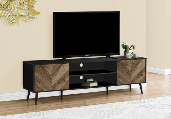 Monarch Specialties Tv Stand, 72 Inch, Console, Media Entertainment Center, Storage Cabinet, Living Room, Bedroom, Brown And Black Laminate, Black Wood Legs, Contemporary, Modern Black Particle Board,Mdf,Solid Wood I 2781