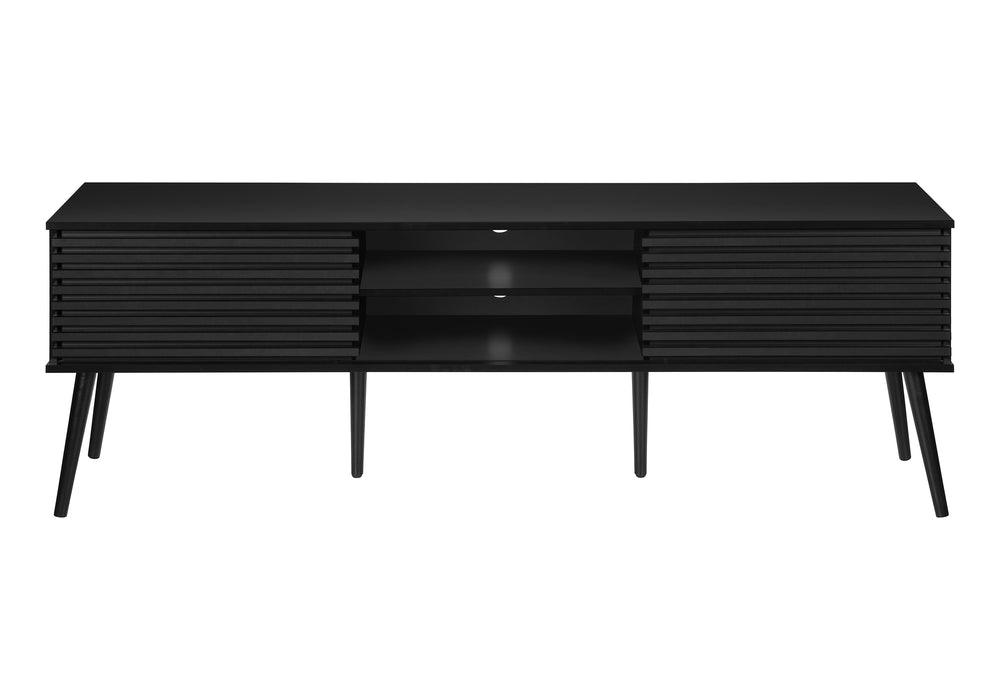 Monarch Specialties Tv Stand, 72 Inch, Media Entertainment Center, Storage Cabinet, Console, Storage Shelves, Bedroom, Living Room, Black Laminate, Contemporary Black Particle Board,Solid Wood I 2783