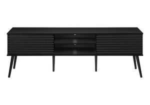 Monarch Specialties Tv Stand, 72 Inch, Media Entertainment Center, Storage Cabinet, Console, Storage Shelves, Bedroom, Living Room, Black Laminate, Contemporary Black Particle Board,Solid Wood I 2783