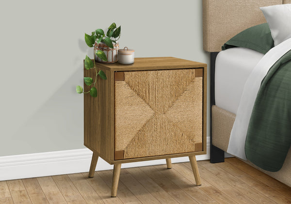Monarch Specialties Accent Table, End, Storage, Small, Side, Living Room, Lamp, Light Walnut Laminate, Seagrass, Modern Walnut Mdf,Particle Board,Solid Wood I 2794